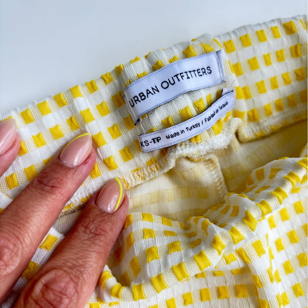 Urban Outfitters Lemon Yellow and White Textured Bootcut Stretchy Pants - Picture 4 of 5